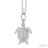 1/10 Ctw Petite Sea Life Turtle Round Cut Diamond Fashion Pendant With Chain in 10K White Gold