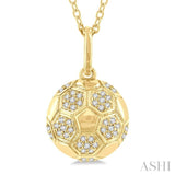 1/6 Ctw Petite Soccer Ball Round Cut Diamond Fashion Pendant With Chain in 10K Yellow Gold