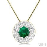 3.8 MM Emerald and 1/3 Ctw Round Cut Lovebright Diamond Precious Pendant With Chain in 14K Yellow and White Gold