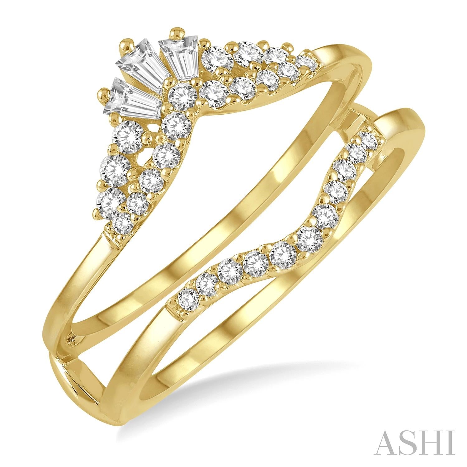 1/3 ctw Tiara Baguette and Round Cut Diamond Insert Ring in 14K Yellow Gold
