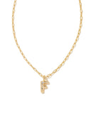 Kendra Scott Crystal Letter F Gold Short Pendant Necklace in White Crystal