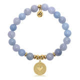 Gold Charm Collection - Sky Blue Jade Gemstone Bracelet with Always in My Heart Gold Charm