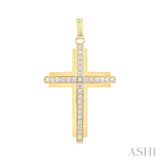 2 Ctw Round Cut Diamond Cross Pendant in 14K Yellow Gold