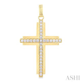 2 Ctw Round Cut Diamond Cross Pendant in 14K Yellow Gold