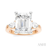 1/2 Ctw Tri-Mount Emerald Shape Center Pear and Round Cut Diamond Semi-Mount Engagement Ring in 14K Rose and White Gold