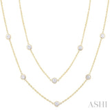 3 Ctw Bezel Set Round Cut Diamond Station Long Necklace in 14K Yellow Gold