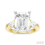 1/2 Ctw Tri-Mount Emerald Shape Center Pear and Round Cut Diamond Semi-Mount Engagement Ring in 14K Yellow and White Gold