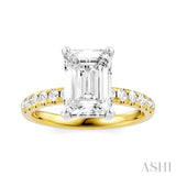 1/3 Ctw Emerald Shape Round Cut Diamond Semi-Mount Engagement Ring in 14K Yellow and White Gold