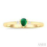 4x3 MM Pear Shape Emerald and 1/50 Ctw Petite Round Cut Diamond Fashion Ring in 10K Yellow Gold