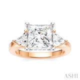 1/2 Ctw Princess Shape Trillion Cut & Round Cut Diamond Semi-Mount Engagement Ring in 14K Rose and White Gold