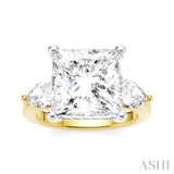 1 1/10 Ctw Tri-Mount Princess Shape Center Pear and Round Cut Diamond Semi-Mount Engagement Ring in 14K Yellow and White Gold