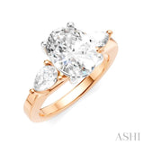 1/2 Ctw Tri-Mount Oval Shape Center Pear and Round Cut Diamond Semi-Mount Engagement Ring in 14K Rose and White Gold