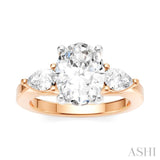 1/2 Ctw Tri-Mount Oval Shape Center Pear and Round Cut Diamond Semi-Mount Engagement Ring in 14K Rose and White Gold