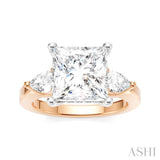 1/2 Ctw Tri-Mount Princess Shape Center Pear and Round Cut Diamond Semi-Mount Engagement Ring in 14K Rose and White Gold