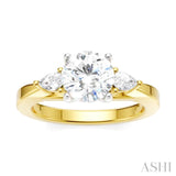 1/4 Ctw Tri-Mount Circular Shape Center Pear and Round Cut Diamond Semi-Mount Engagement Ring in 14K Yellow and White Gold
