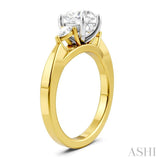 1/4 Ctw Tri-Mount Circular Shape Center Pear and Round Cut Diamond Semi-Mount Engagement Ring in 14K Yellow and White Gold