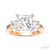 1/2 Ctw Tri-Mount Princess Shape Round Cut Diamond Semi-Mount Engagement Ring in 14K Rose and White Gold