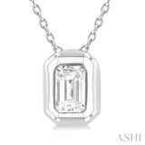 1/3 Ctw Bezel Set Emerald Cut Diamond Bubble Fashion Pendant With Chain in 14K White Gold