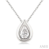 1/3 Ctw Bezel Set Pear Cut Diamond Bubble Fashion Pendant With Chain in 14K White Gold
