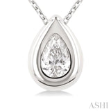 1/3 Ctw Bezel Set Pear Cut Diamond Bubble Fashion Pendant With Chain in 14K White Gold