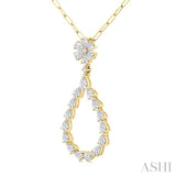 1 7/8 Ctw Floral Open Window Pear and Round Cut Diamond Dangle Fashion Pendant With Chain in 14K Yellow Gold