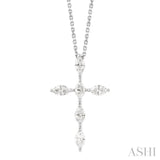 3/4 Ctw Cross 6-Stone Marquise Cut Diamond Fashion Pendant With Chain in 14K White Gold