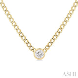 1/5 Ctw Bezel-Set Round Cut Diamond Curb Link Fashion Necklace in 14K Yellow Gold