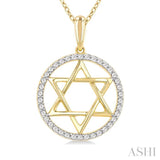 1/6 Ctw Star of David Single Cut Diamond Circle Fashion Pendant With Chain in 10K Yellow Gold