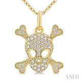 1/6 Ctw Petite Skull Single Cut Diamond Fashion Pendant With Chain in 10K Yellow Gold