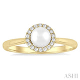 5 MM White Cultured Pearl and 1/20 Ctw Round Cut Diamond Halo Ring in 10K Yellow Gold