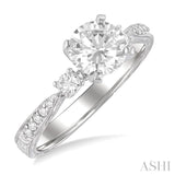 5/8 Ctw Diamond Engagement Ring with 3/8 Ct Round Cut Center Stone in 14K White Gold