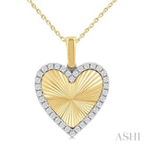 1/4 Ctw Fluted Texture Heart Round Cut Diamond Fashion Pendant With Chain in 10K Yellow and White Gold