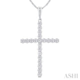 1/2 Ctw Cross Shared Prong Set Round Cut Diamond Pendant With Chain in 14K White Gold