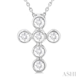 1/4 Ctw Round Cut Diamond 6-Stone Bezel Set Cross Pendant With Chain in 14K White Gold