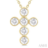 3/4 Ctw Round Cut Diamond 6-Stone Bezel Set Cross Pendant With Chain in 14K Yellow Gold