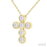 1/2 Ctw Round Cut Diamond 6-Stone Bezel Set Cross Pendant With Chain in 14K Yellow Gold