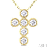 1/2 Ctw Round Cut Diamond 6-Stone Bezel Set Cross Pendant With Chain in 14K Yellow Gold