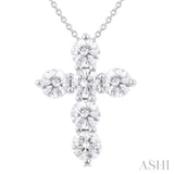 2 Ctw Round Cut Diamond Christian Cross 6-Stone Fashion Pendant With Chain in 14K White Gold