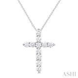 1/3 Ctw Round Cut Diamond Cross Pendant in 14K White Gold with Chain