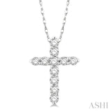 1/10 Ctw Round Cut Diamond Cross Pendant in 14K White Gold with Chain