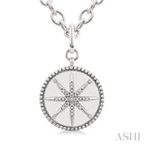 1/20 Ctw Compass medallion Single Cut Diamond Pendant With Chain in Sterling Silver
