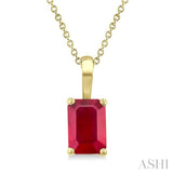 6X4 MM Octagon Shape Ruby Precious Solitaire Pendant With Chain in 14K Yellow Gold