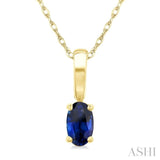 5X3 MM Oval Shape Sapphire Precious Solitaire Pendant With Chain in 14K Yellow Gold