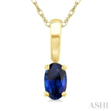 5X3 MM Oval Shape Sapphire Precious Solitaire Pendant With Chain in 14K Yellow Gold