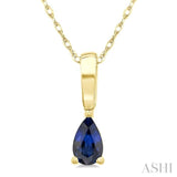 5X3 MM Pear Shape Sapphire Precious Solitaire Pendant With Chain in 14K Yellow Gold