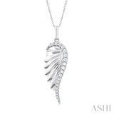 1/5 Ctw Fluted Texture Angel Wing Round Cut Diamond Fashion Pendant With Chain in 14K White Gold