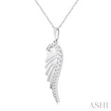 1/5 Ctw Fluted Texture Angel Wing Round Cut Diamond Fashion Pendant With Chain in 14K White Gold