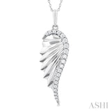 1/5 Ctw Fluted Texture Angel Wing Round Cut Diamond Fashion Pendant With Chain in 14K White Gold