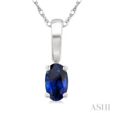 5X3 MM Oval Shape Sapphire Precious Solitaire Pendant With Chain in 14K White Gold