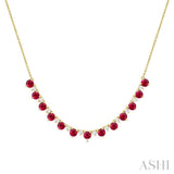 3.5 MM Round Shape Ruby and 1/2 Ctw Round Cut Diamond Precious Tennis Necklace in 14K Yellow Gold